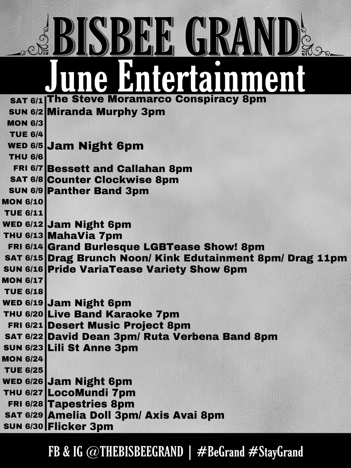 Monthly Bisbee Event Calendars This Week in Bisbee